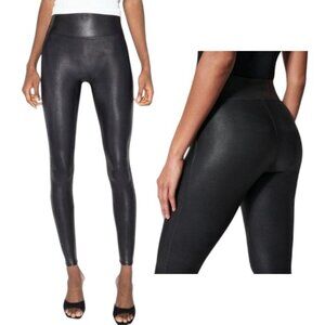 SPANX Faux Leather Leggings Black High Rise Shaping L